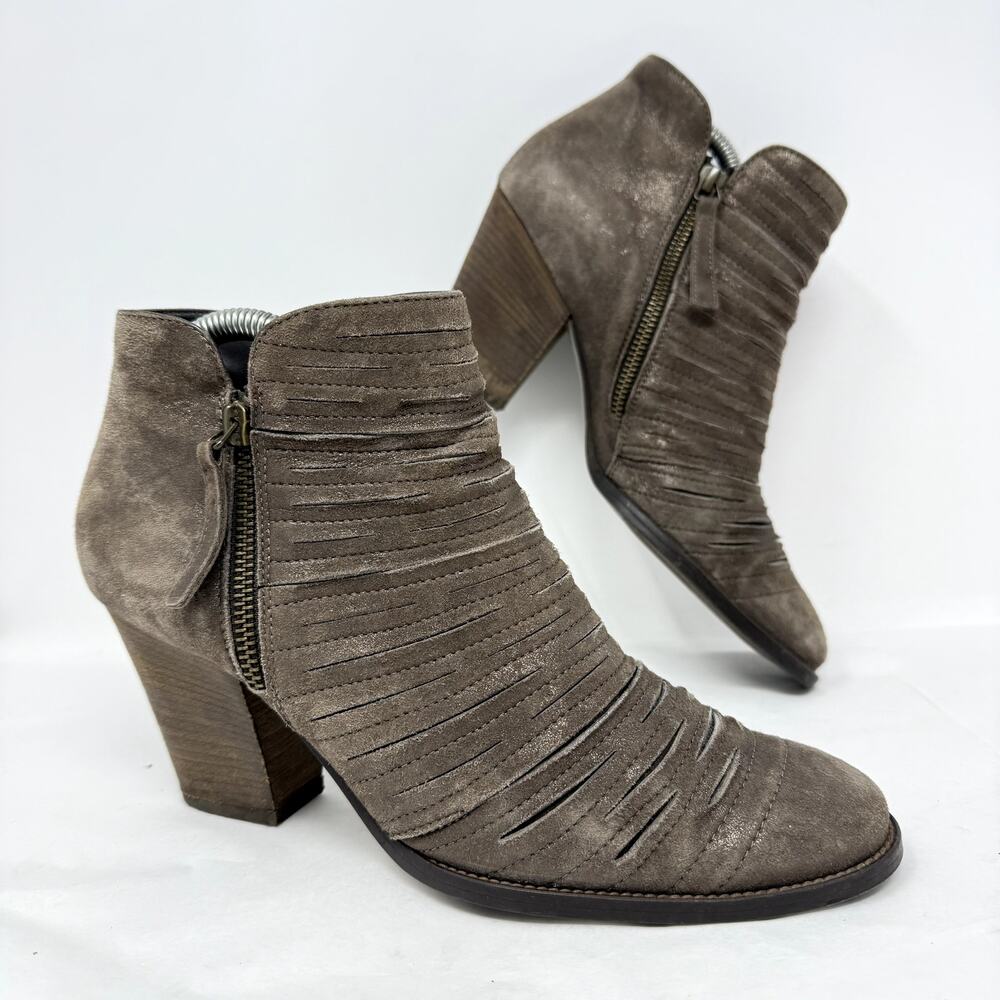 Paul Green Malibu Booties Women US 8.5 UK 6 Taupe Leather Side Zip Boho Western